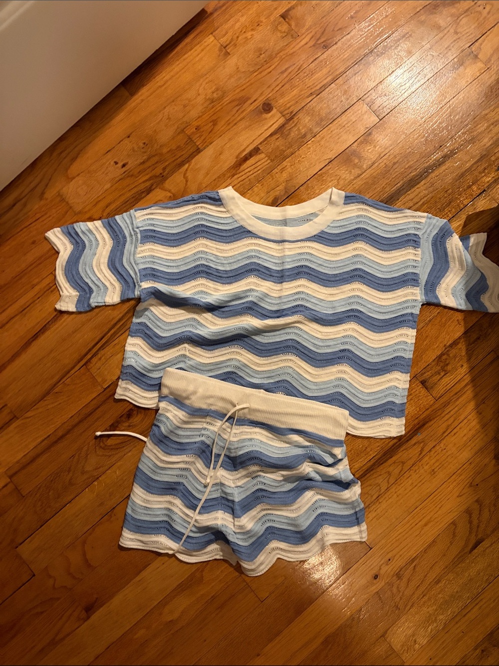 Woman’s Blue and White Wave Stripe Pajama Set